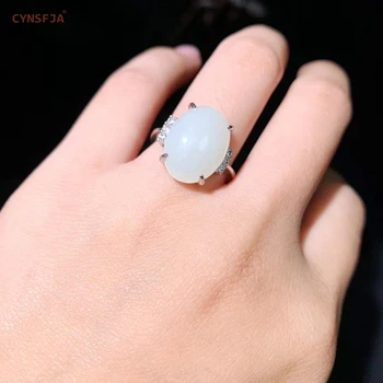

CYNSFJA Real Certified Natural Hetian Jade 925 Sterling Silver Handmade Amulet White Jade Rings High Quality Resizable Best Gift