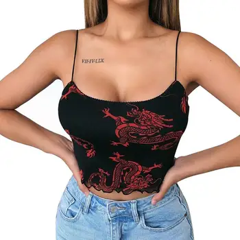 

Women's Printed Vest Summer Sexy Crop Top Black Backless Camisole Streetwear Women Slim Sling Summer Sleeveless Fashion Wai N2N3
