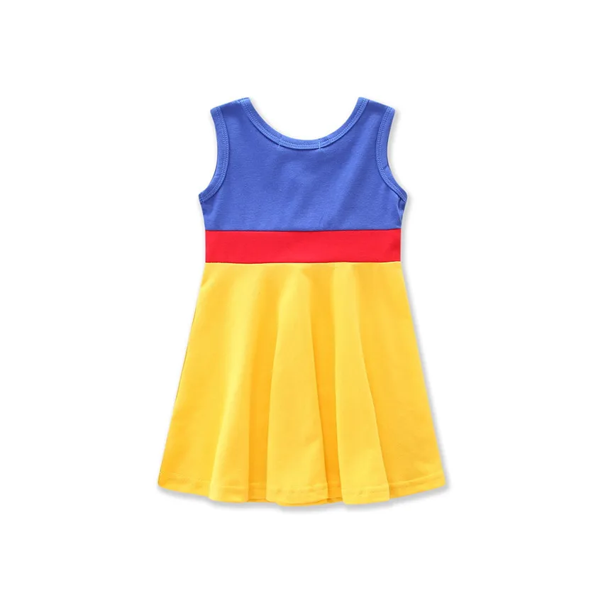 

2017 New Style INS Children Shirt Europe And America Girls Snow White Princess Blue And Yellow Sleeveless Dress