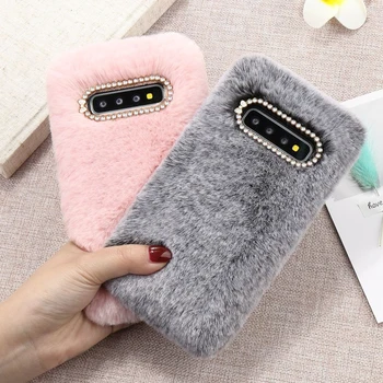

LAPOPNUT Faux Fur Shockproof Case for Samsung Galaxy S20 Ultra S9 Plus S10 S10E S8 S7 Edge Note10 Warm Cute Furry Soft Cover