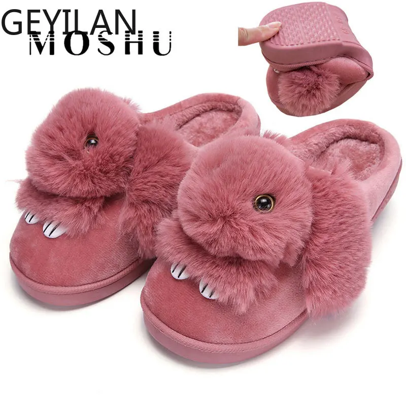 

Winter Home Slippers Women Fur Slides Ladies Flip Flops Animal Cute Bunny Warm Plush Indoor Slippers For Women Zapatos De Mujer