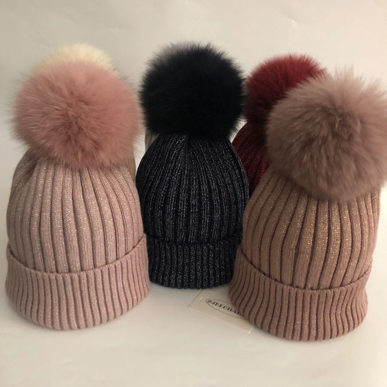 ZJBECHAHMU, модная новинка, натуральный Лисий мех, норковые помпоны, Skullies Beanies, шапки для женщин, зимний, теплый, акриловый, Skullies Beanies, шапки