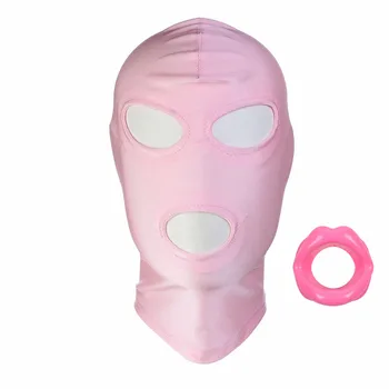 Slave Cosplay Fetish Obedient Open Mouth Gag Oral Sex Toys of Silicone Lips O Ring with Bdsm Bondage Hood Mask Erotic Accessory 5