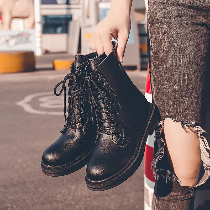 

Women Boots 2019 Winter Shoes Woman Snow Patent Martin Leather Boots Plush Inside Botas Mujer Waterproof Boots Female Booties