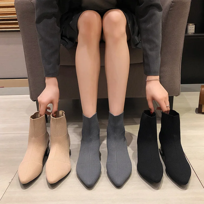 

Shoes Pointy Boot Women's Rubber Boots Booties Ladies Luxury Designer Low Heels booties Bootee Woman 2020 Round Toe Lace Up