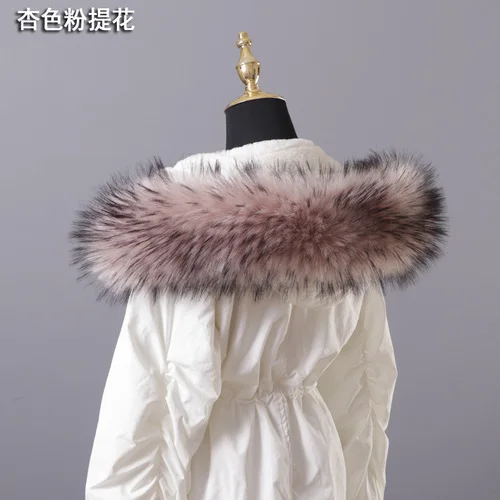 dark pink raccoon Зимняя куртка с воротником из искусственного меха енота с декоративным меховым воротником унисекс для мужчин и женщин с воротником из искусственного меха енота - Цвет: dark pink raccoon