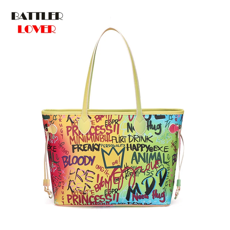 Graffiti Handbags for Women Colorful Tote Bags Female Large Travel Luxury Designer Shoulder Purse Ladies 2020