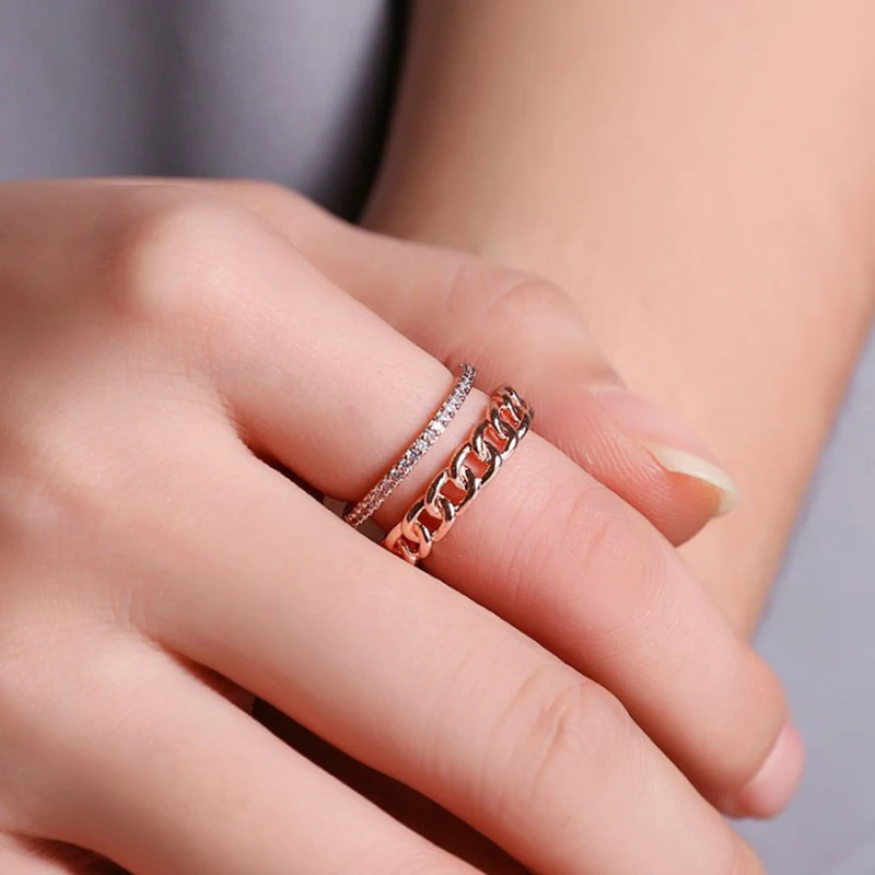Elegant Women Rhinestone Link Chain Twist Ring Unique Vintage Double Layers Rings Wedding Party Zircon Open Jewelry Gifts | Украшения и