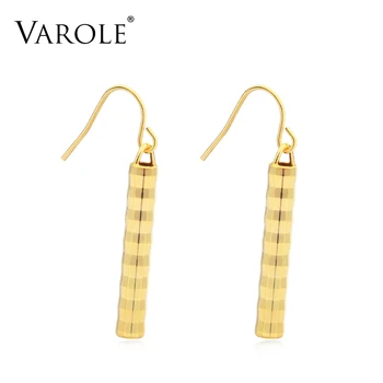 

VAROLE Shining Cylinder Earrings Dangle Earring Gold Color Earings Copper 100% Drop Earrings For Women Jewelry Brinco