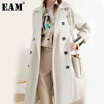 

[EAM] Women Double Breasted Big Size Trench New Lapel Long Sleeve Loose Fit Windbreaker Fashion Tide Spring Autumn 2020 1B960