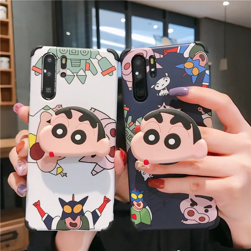 

GYKZ Cartoon 3D Crayon Shinchan Phone Case For iPhone X XR 11 Pro XS MAX 7 6 6s 8 Plus Stand Bracket Holder Back Cover Soft Capa