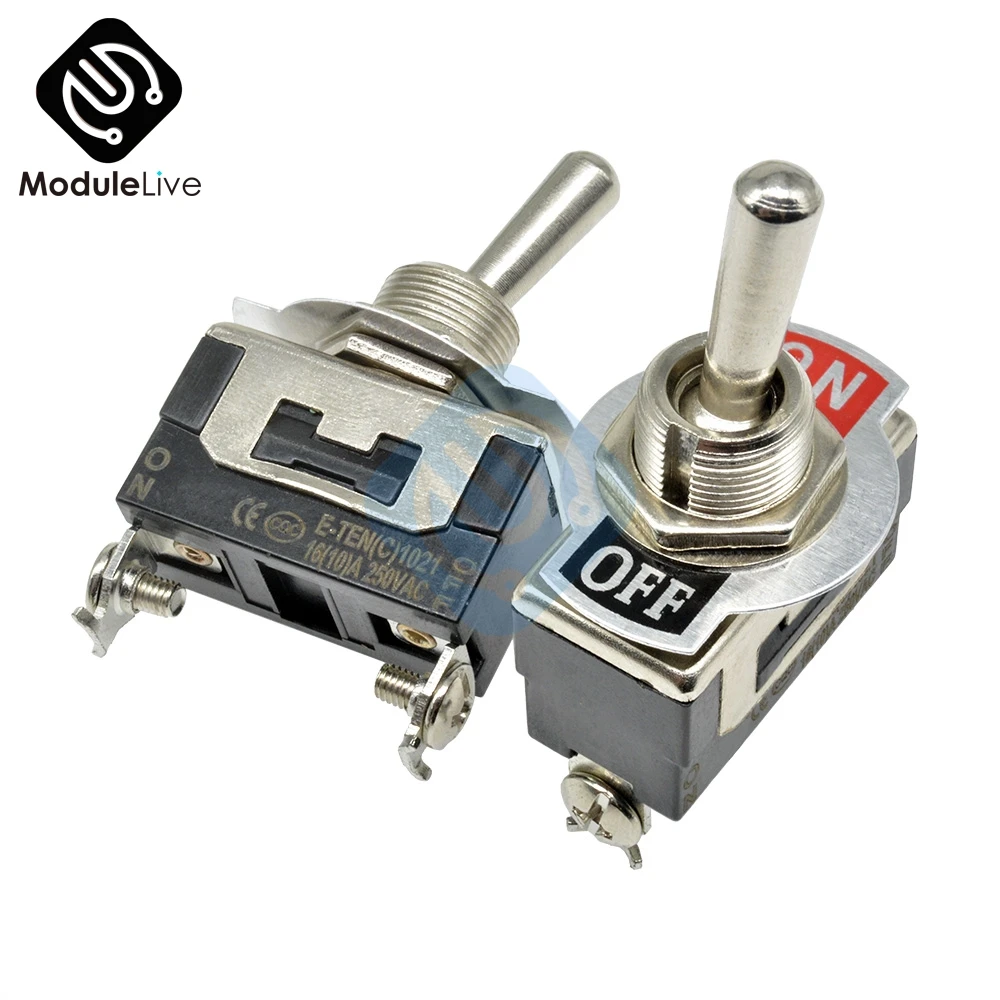 

E-TEN(C)1021 12mm Toggle Switch S Double Throw SPDT ON-OFF 250/16A 1/4 Inch Mounting 29*14.7MM 2Positions 2Pins