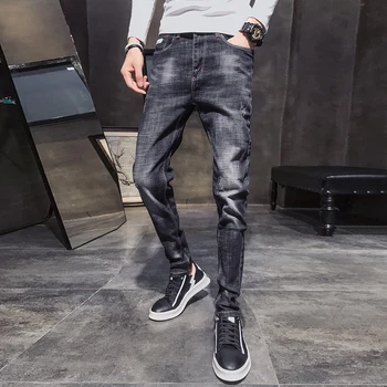 

YASUGUOJI New 2019 Fall Skinny Jeans Men Rock Streetwear Stretch Jeans Men Mens Black Biker Jeans Slim Fit Jeans Men Jean Homme