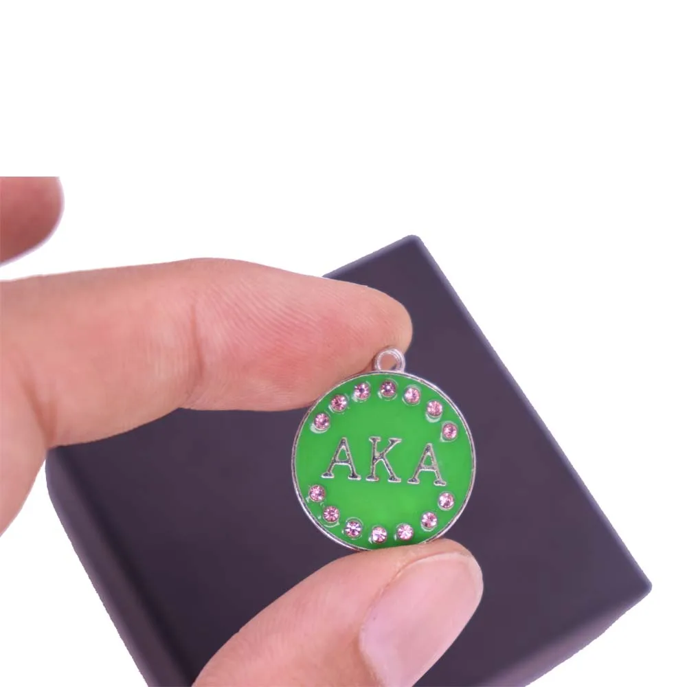 Пользовательский дизайн металла Альфа ка АФА сестринства браслет ожерелье делая зеленую эмаль розовая кристальная буква Выгравированная AKA Шарм