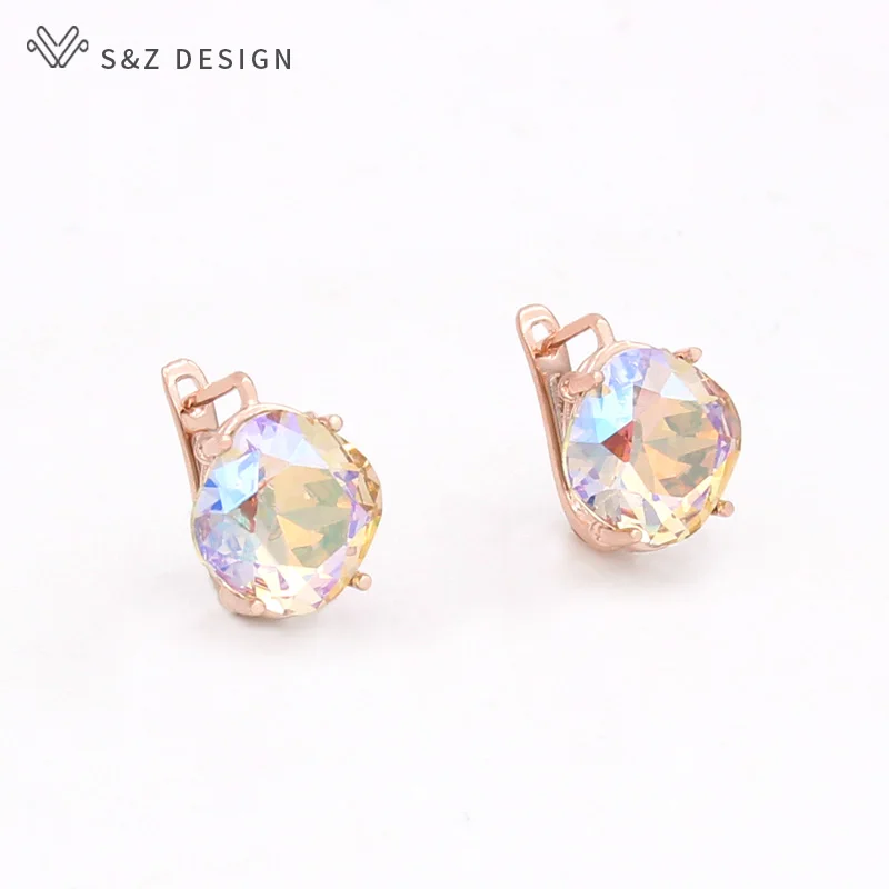 S&Z DESIGN Europe America Vintage Elegant Temperament Square Crystal Dangle Earrings For Women Wedding Jewelry