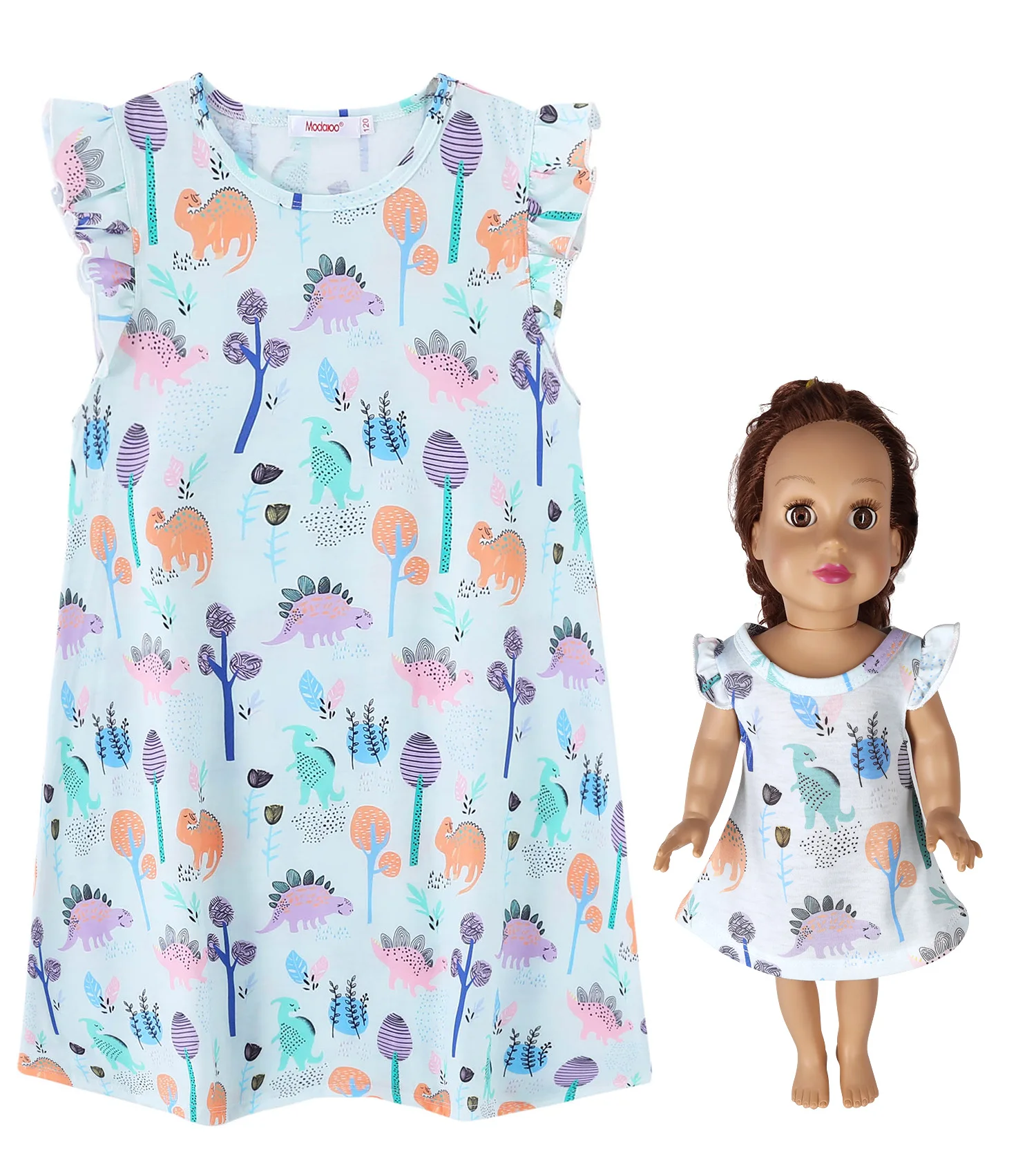 Matching 18 Inch Doll and Girl Dress Toddler Nightdress Short Flutter Sleeve Nightshirts 