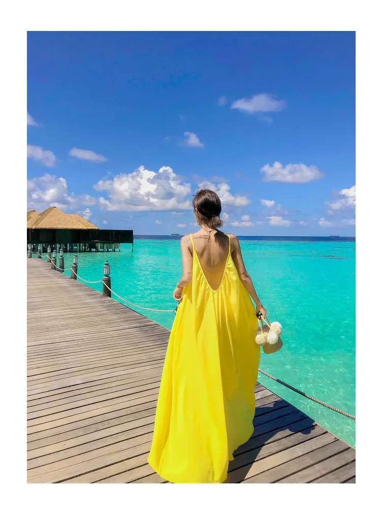 yellow backless midi dress