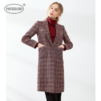

2020spring new temperament windbreaker lapel collar buckle color stitching gold thread slim woolen coat casaco feminino abrigos