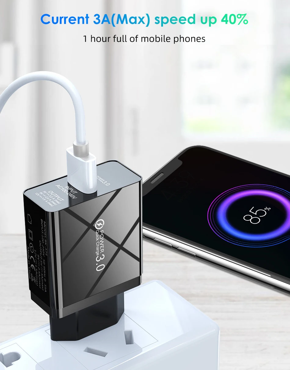 USLION быстрое зарядное устройство 3,0 USB зарядное устройство для samsung A50 A30 iPhone 11 Pro Max huawei QC 3,0 адаптер для быстрой зарядки мобильных телефонов