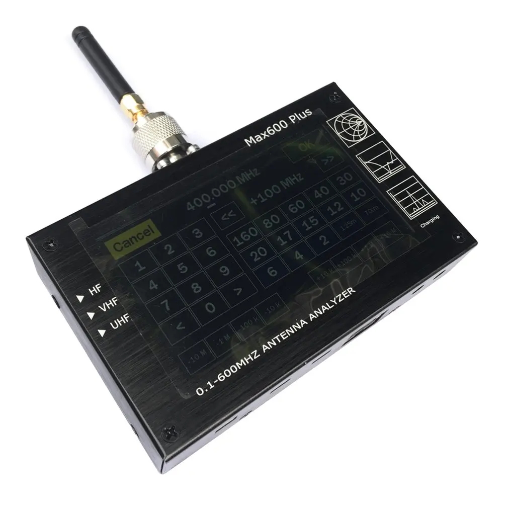 

4.3 Inch Touch Screen Max600 Plus Hf Vhf Uhf Antenna Analyzer 0.1-600Mhz Swr Meter 1.0-1999 5V/1.5A For Radio