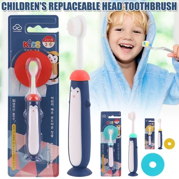 

Children Toothbrush With Replaceable Head And Penguin Handle With Suction Cup Soft Bursh For Baby Kids SK88