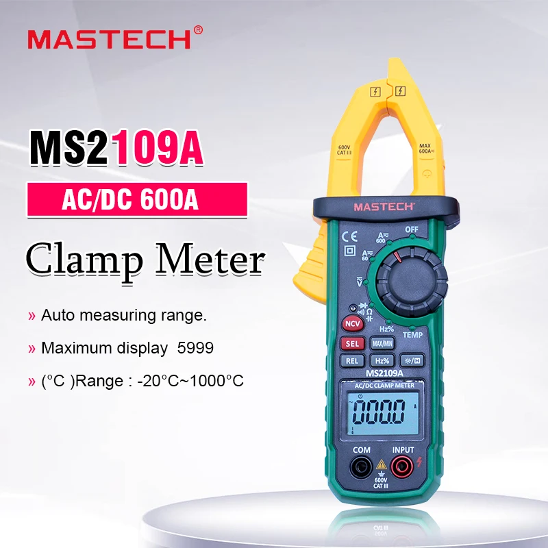 Mastech MS2109A Автоматический диапазон цифровой AC/DC клещи мультиметр Вольт Ампер Ом Гц