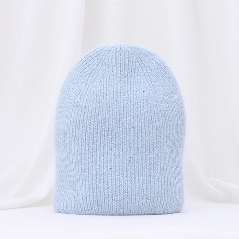 

2021 New fashion women winter hat unisex solid color real rabbit fur with Sequins beanies rabbit fur autumn Warm skullies gift