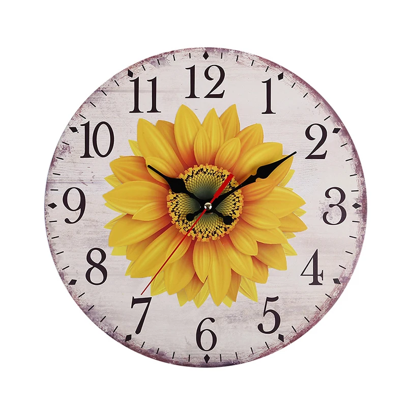 Настенные часы с изображением подсолнуха деревянные для гостиной офиса| |