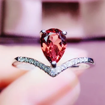 

Per jewelry Natural real garnet drop crown ring Free shipping 5*7mm 1ct gemstone 925 sterling silver Fine jewelry Q204227
