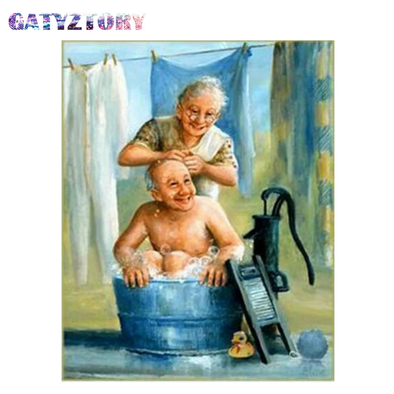 

GATYZTORY Diamond full diamond embroidery DIY diamond painting cross stitch crystal round Old couple picture of rhinestones