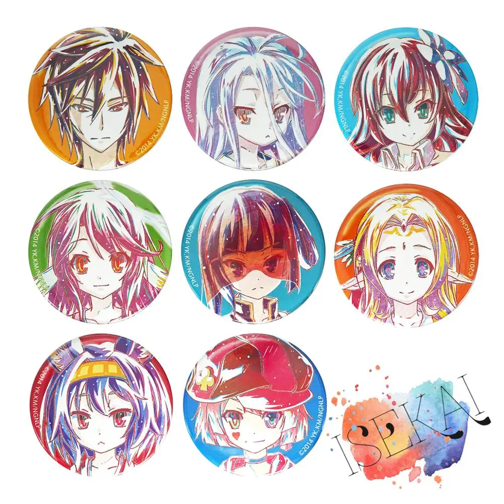

No Game No Life Anime Badge Sora Shiro Stephanie Dola Jibril Kurami Zell Fiel Nirvalen Izuna Tet Metal Badge Brooch Pins