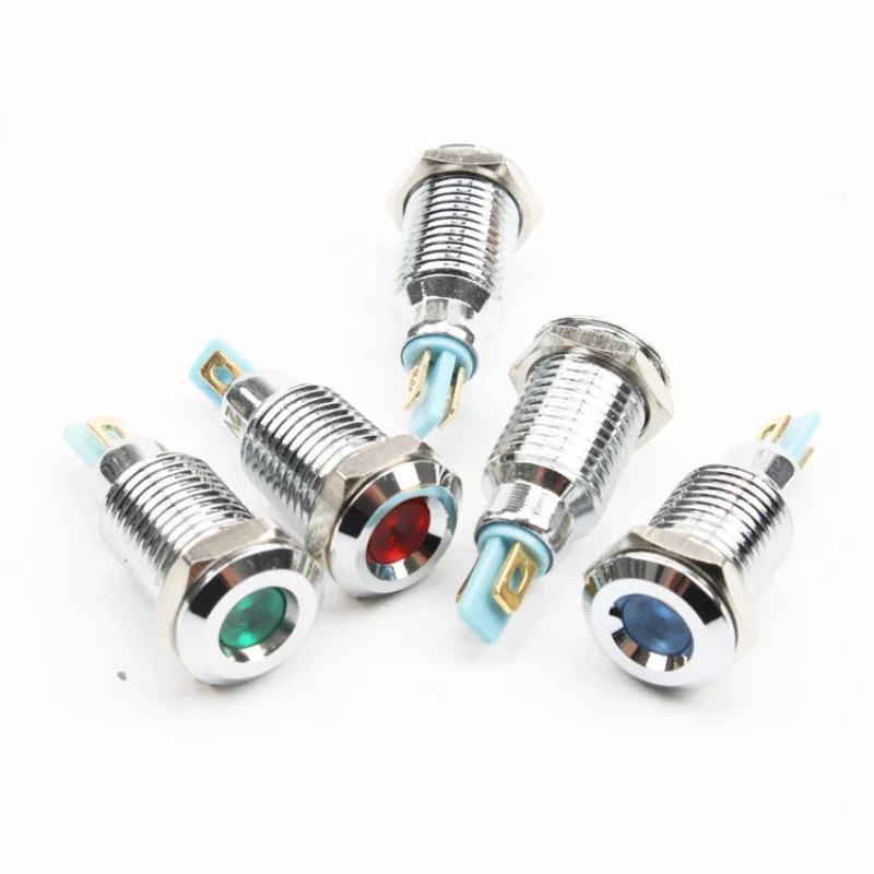 

10pcs 10mm Concave head LED Metal Indicator light 10mm waterproof Signal lamp 6V 12V 24V 220v red yellow blue green white