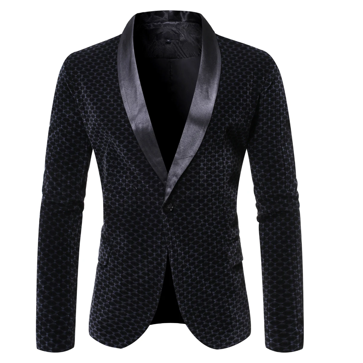 PUIMENTIUA 2019 Fashion Men Autumn Blazer Vintage Groom Velvet Wedding Men Suit Slim Fit Patchwork V-Neck Button Plaid Blazers