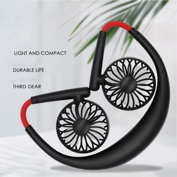 

USB Rechargeable Mini USB Household FanHand Free Personal Fan Neckband Sport Fan Wearable Desktop Fan 3 Speeds Adjustable Fan