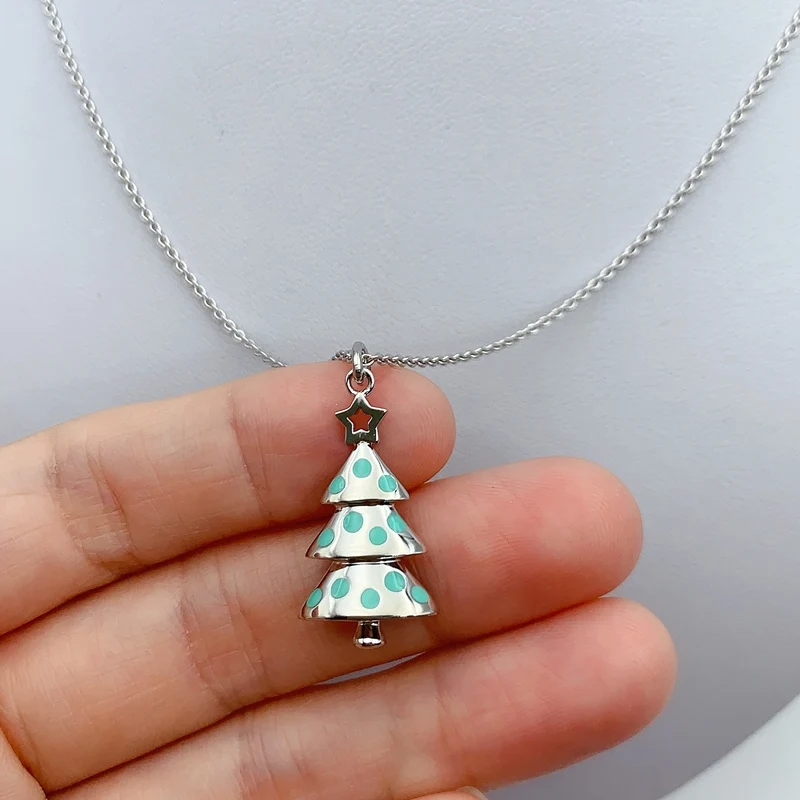 

1: 1 925 Sterling Silver High Quality Classics Christmas Trees Pendant Necklace Women Logo Original Model Jewelry Holiday Gift