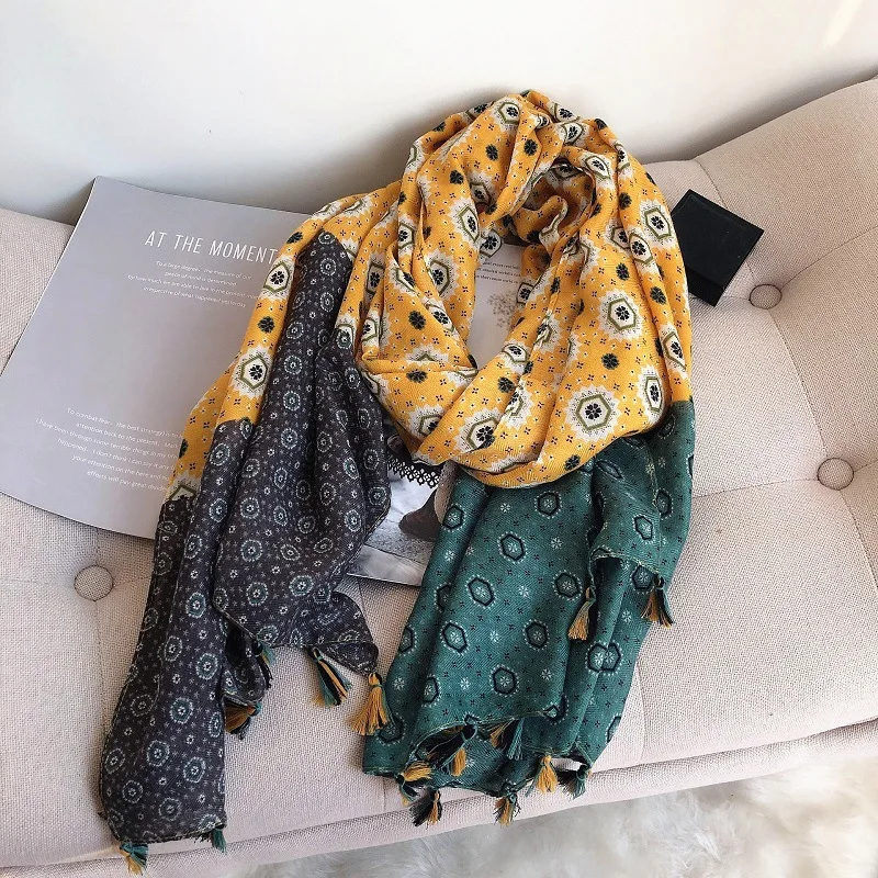 Мода Ацтекский дизайн геометрический узор в Цветочная вискозная шаль шарф леди высокое качество обертывание пашминовый палантин Bufanda мусульманский хиджаб снуд