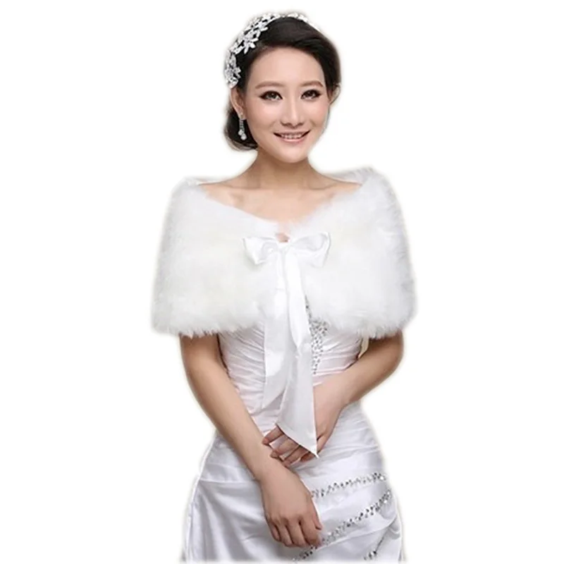 In Stock Fur Shawl Wedding Wrap For Formal Dress Cheongsam Married Outerwear Bridal Cape Autumn Winter Jacket Bolero OJ00165