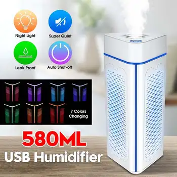 

580ML Air Humidifier Aromatherapy Essential Oil Diffuser Mist Maker 7 Colors Light Mini USB Humidifier For Home Office