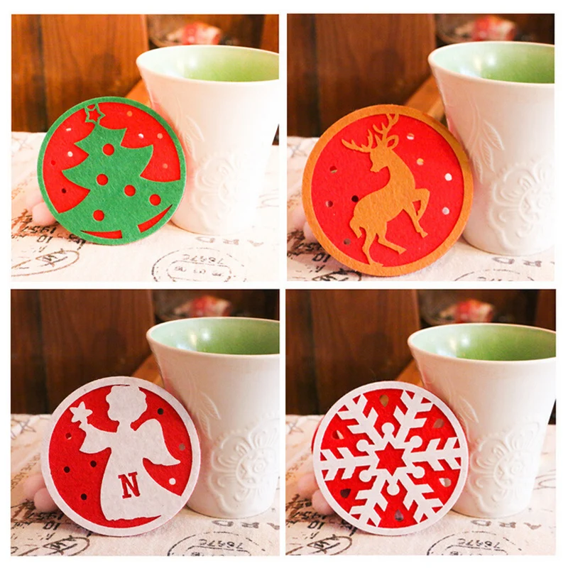 5Pcs/lot Decoration Cup Pad For Bar Dining Room Snowman Deer Xmas Tree Kitchen Accessories Mat Decor Party Gifts |
