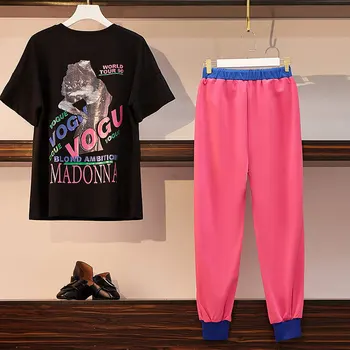 

Fashion Size 2020 Plus New Summer Two Piece Set Women Casual Loose Sporting Sets Tracksuit Female Short Sleeve Top + Pant Suit s