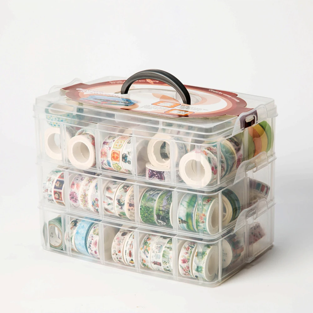 

Multi-function Large Slots 3 Tiers Plastic Removable Storage Box Paper Tape Multi-grid Storage Case Transparent Suitcase