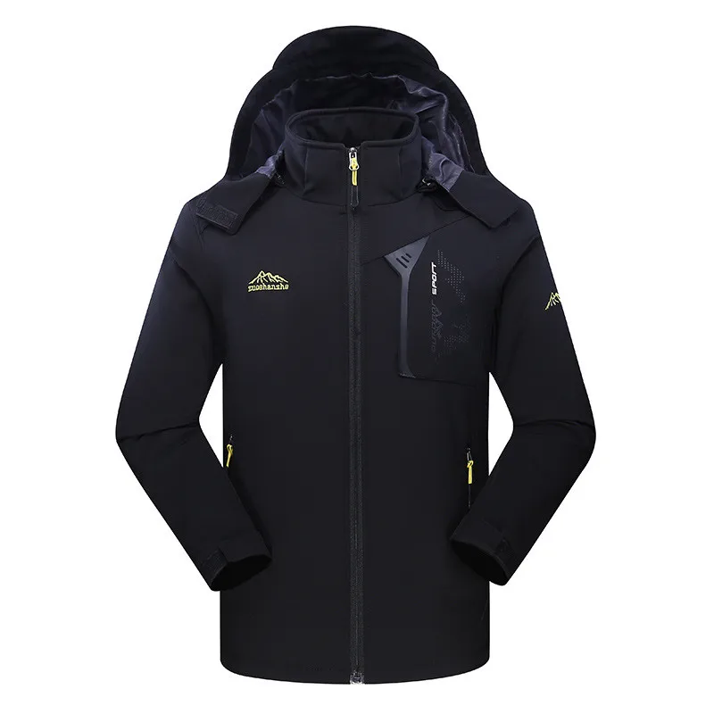 Северная зимняя куртка мужская ветрозащитный, для открытого спорта туристическая куртка дышащие больших размеров лицо парка с капюшоном одежда - Цвет: Черный