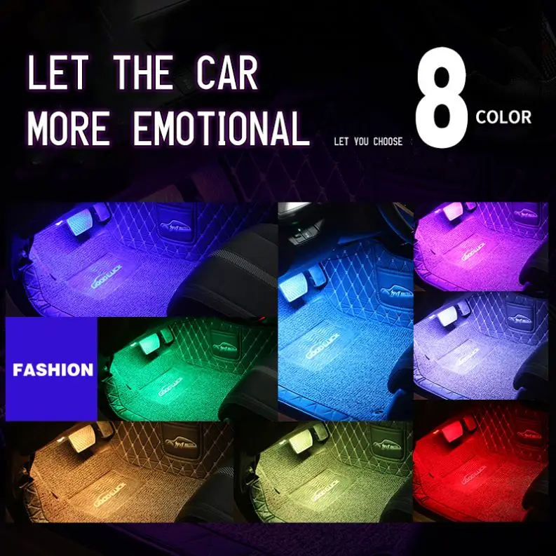 

LED Car Foot Light Ambient Lamp With USB Wireless Remote Music Control Multiple Modes Automotive Interior Decorative Lights