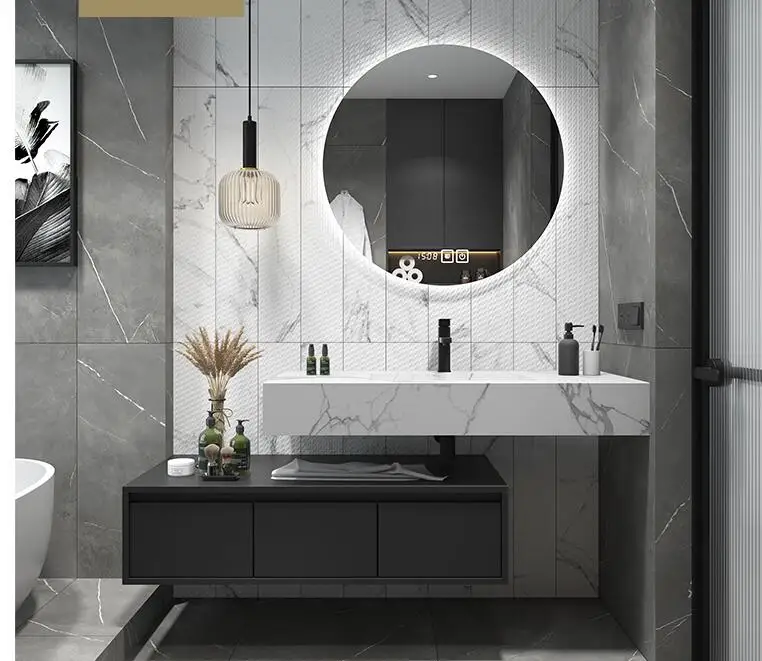 Intelligent bathroom cabinet simple rock plate integrated basin washing and washing table toilet washbasin cabinet combination