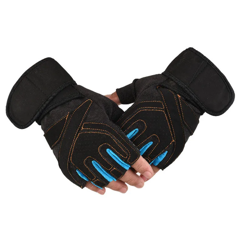 Гимнастические перчатки для тяжелой атлетики гантели для тяжелой атлетики фитнес-упражнений Нескользящие дышащие спортивные тренировочные перчатки на полпальца - Цвет: Синий