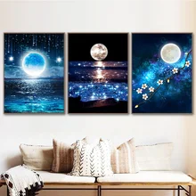  HUACAN DIY Diamond Mosaic Moon 5D Diamond Painting Landscape Full Embroidery Cross Stitch Kits Home Decor Gift 