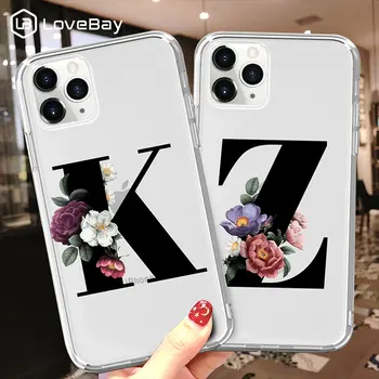 

Lovebay Custom Initial Letter Phone Case For iPhone 11 Pro X XR XS Max 8 7 6 6s Plus Flowers Clear Couples Soft TPU Back Cover