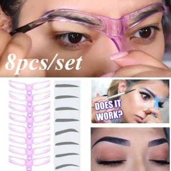 

8 In1 Eyebrow Shaping Template Helper Eyebrow Stencils Kit Reusable Grooming Card Eyebrow Defining Makeup Tools
