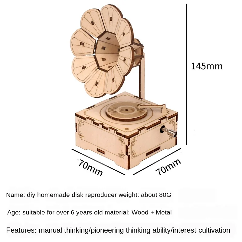 

Wooden Assembly Model Music Box Creative Assembly Hand-cranked Music Box Gift for Children Crafts Ornament P287