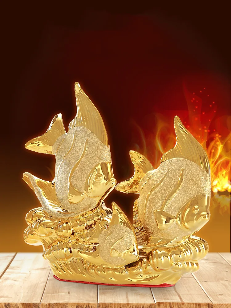 

Modern Fengshui Ceramic Gold Fishes Accessories Home Livingroom Desk Statue Decoration Crafts Store Window Figurines Ornaments